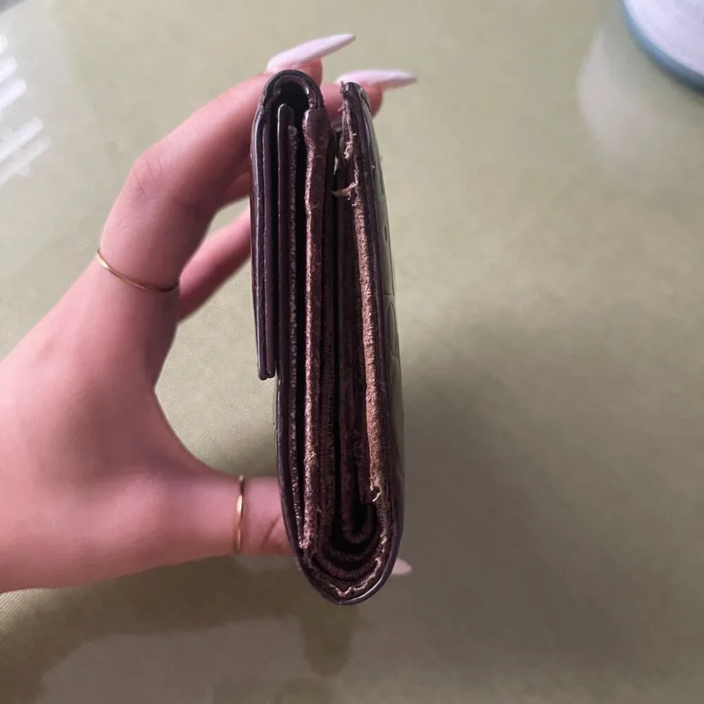 Christian Dior Patent Monogram Wallet (Bordeaux / Plum Tone)